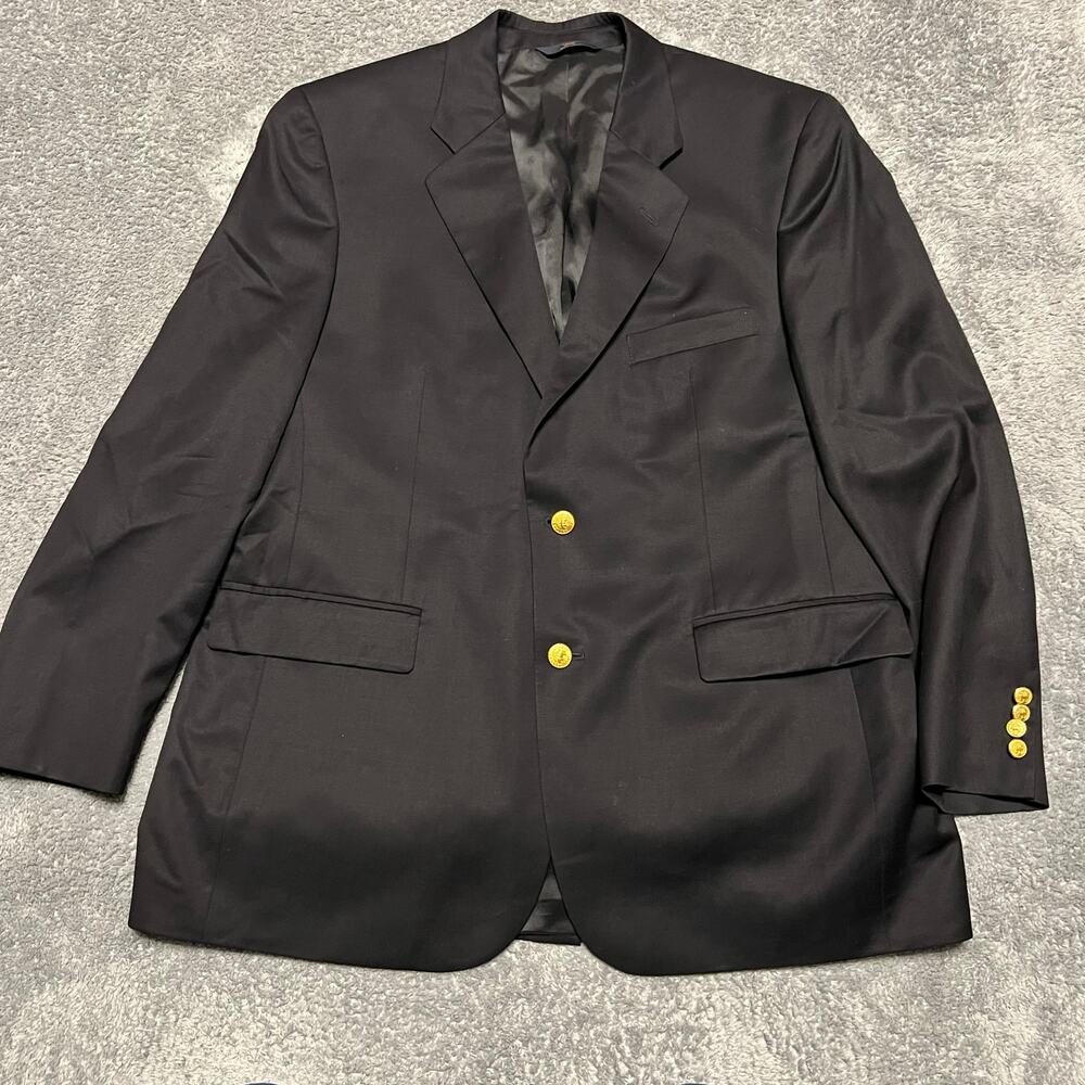 Brooks Brothers 346 Blazer Jacket Mens 44R Black Two Button Gold Button Wool